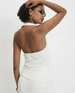 Cream Lace Halter Cowl Neck Top