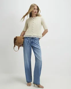 Cream Lace Hem Knitted Top