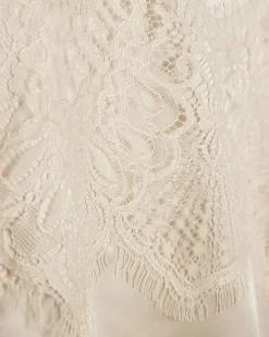 Cream Lace Satin Midi Skirt
