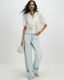 Cream Lace Short Sleeve Shirt