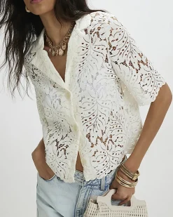 Cream Lace Short Sleeve Shirt