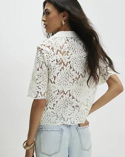 Cream Lace Short Sleeve Shirt