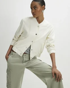Cream Linen Blend Bomber Jacket
