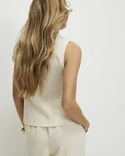 Cream Linen Blend Scallop Trim Waistcoat