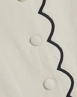 Cream Linen Blend Scallop Trim Waistcoat