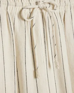 Cream Linen Blend Striped Drawstring Trousers