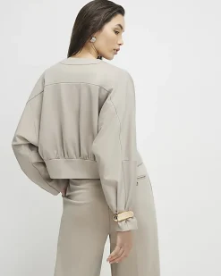 Cream Long Sleeve Bomber Jacket