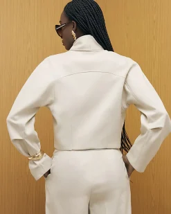 Cream Long Sleeve Herringbone Tie Neck Jacket