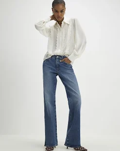 Cream Long Sleeve Scallop Trim Shirt