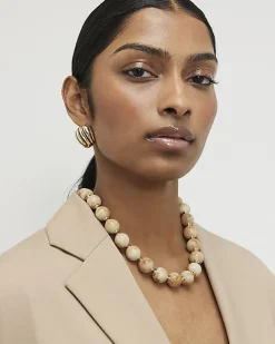 Cream Marble Beaded Necklace