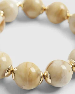 Cream Marble Effect Sphere Stretch Bracelet