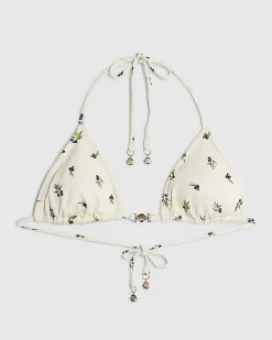 Cream Olive Print Bikini Top