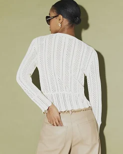 Cream Open Knit Long Sleeve Cardigan