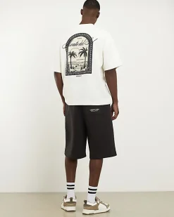 Cream Oversized Fit Heavyweight Print T-Shirt