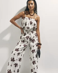 Cream Palm Print Jumpsuit