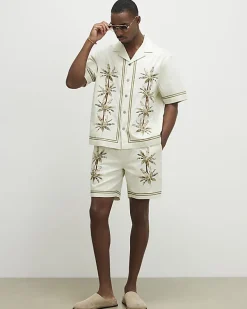 Cream Palm Tree Embroidered Shirt