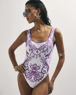 Cream Placement Print Swimsuit