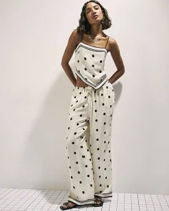 Cream Polka Dot Print Hanky Hem Top