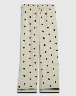 Cream Polka Dot Print Wide Leg Trousers