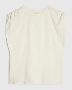 Cream Premium Ruched Shoulder T-shirt