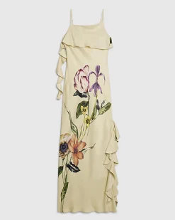 Cream Premium Sleevless Ruffle Slip Dress