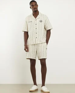 Cream Regular Fit Stripe Shorts