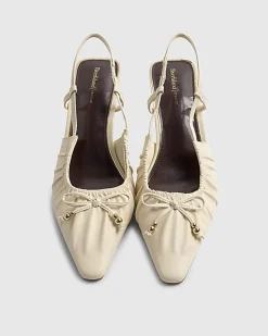 Cream Ruched Bow Court Heels