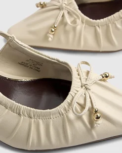 Cream Ruched Bow Court Heels