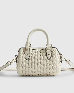 Cream Ruched Cherry Charm Mini Bowler Bag