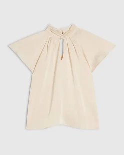 Cream Satin Angel Sleeve Twist Front Top