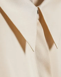 Cream Satin Long Sleeve Shirt