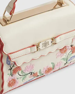 Cream Scallop Mini Charm Tote Bag