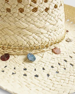 Cream Shell Charm Raffia Hat