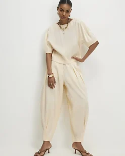 Cream Shimmer Balloon Leg Trousers
