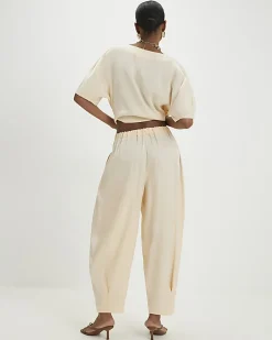 Cream Shimmer Balloon Leg Trousers