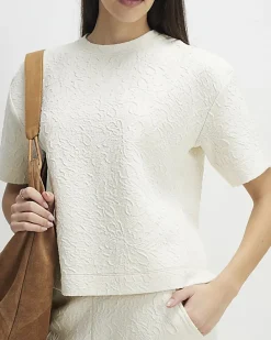 Cream Short Sleeve Jacquard Texture T-Shirt