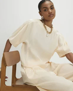 Cream Short Sleeve Shimmer Tailored Top