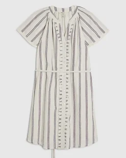 Cream Short Sleeve Striped Mini Dress