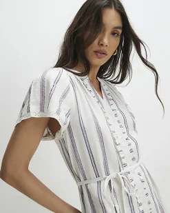 Cream Short Sleeve Striped Mini Dress