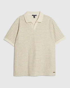 Cream Slim Fit Crochet Open Neck Polo Shirt