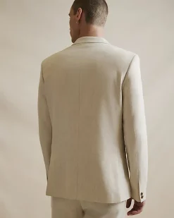 Cream Slim Fit Linen Blend Suit Blazer Jacket