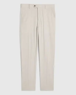 Cream Slim Fit Linen Blend Suit Trousers