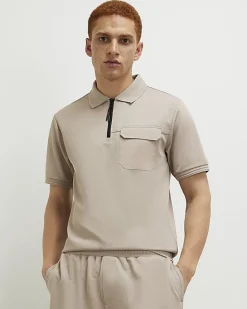 Cream Slim Fit Nylon Pocket Polo Shirt