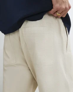 Cream Slim Fit Stretch Textured Joggers