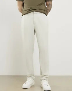 Cream Slim Fit Stretch Textured Trousers