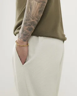Cream Slim Fit Stretch Textured Trousers