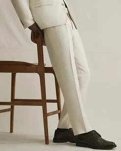 Cream Slim Fit Suit Trousers