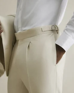 Cream Slim Fit Suit Trousers