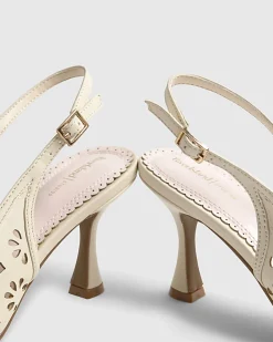 Cream Slingback 3D Floral Court Heels