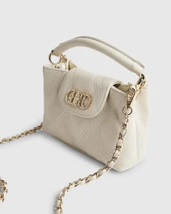Cream Small Quilted Top Handle Crossbody Bag